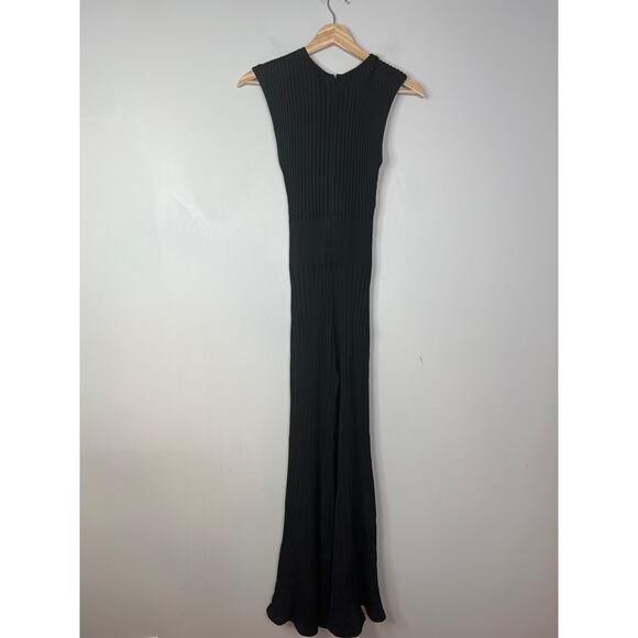 NEW A.L.C. V-Neck Cap Sleeves Holden Ribbed Knit Black Flare Leg Jumpsuit - Picture 6 of 7